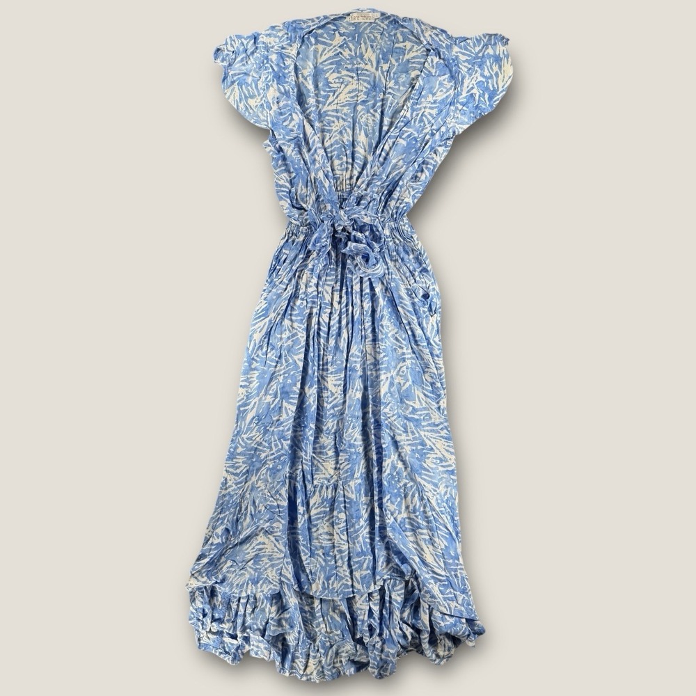 Tiare Hawaii Blue White Batik Print High Low Maxi Dress Boho Summer Womens L